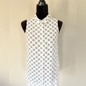 Sleeveless Button Down Blouse, Print, White, Small